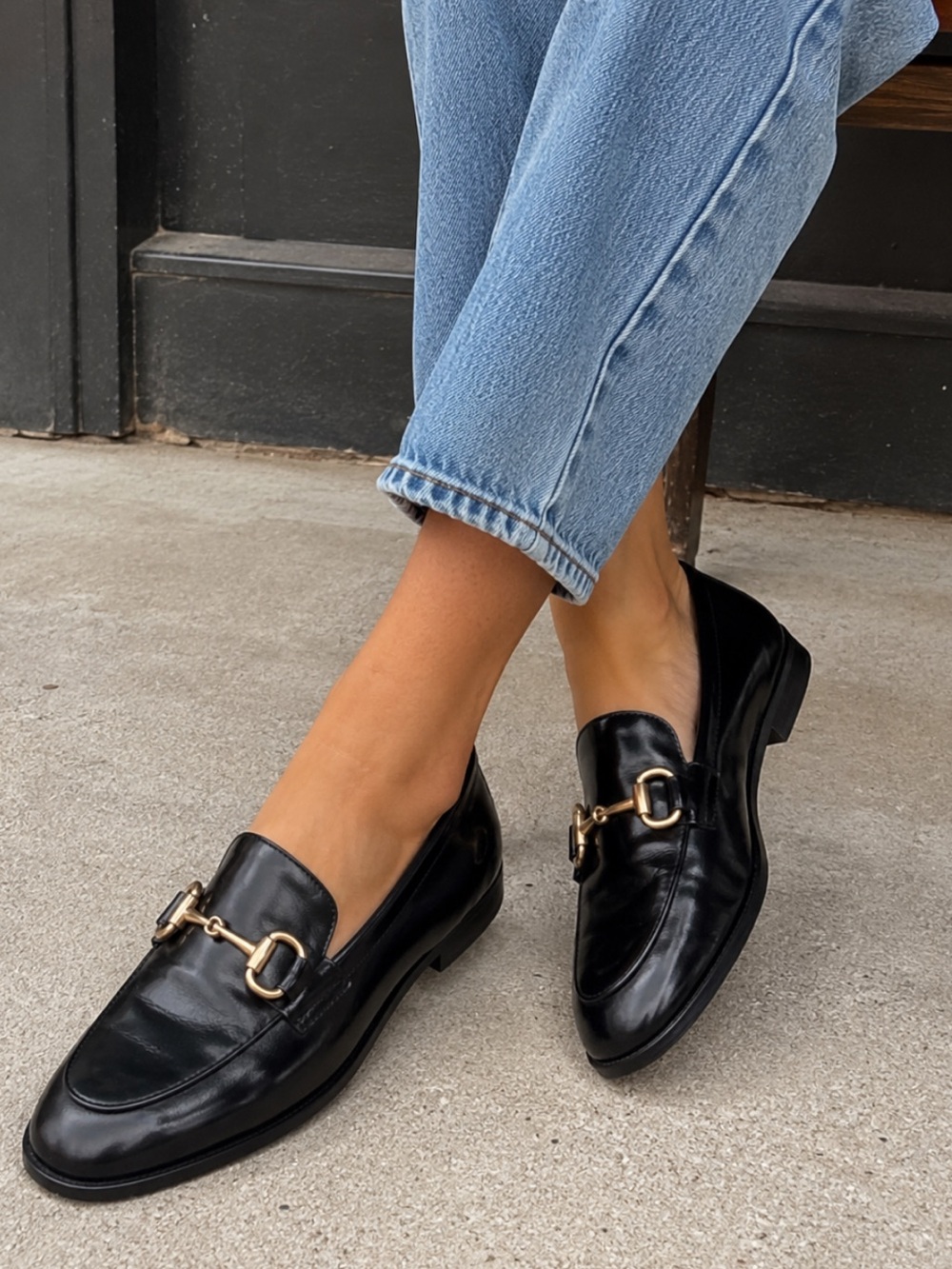 J.Crew Classic Loafers Black Gold Horsebit Women’s Size 8